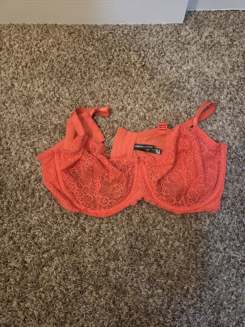 42 DDD Torrid Curve Ava Full Coverage Unlined Lace Underwire Bra - Coral Orange